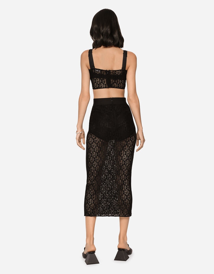 Tulle calf-length skirt with all-over DG logo - 5