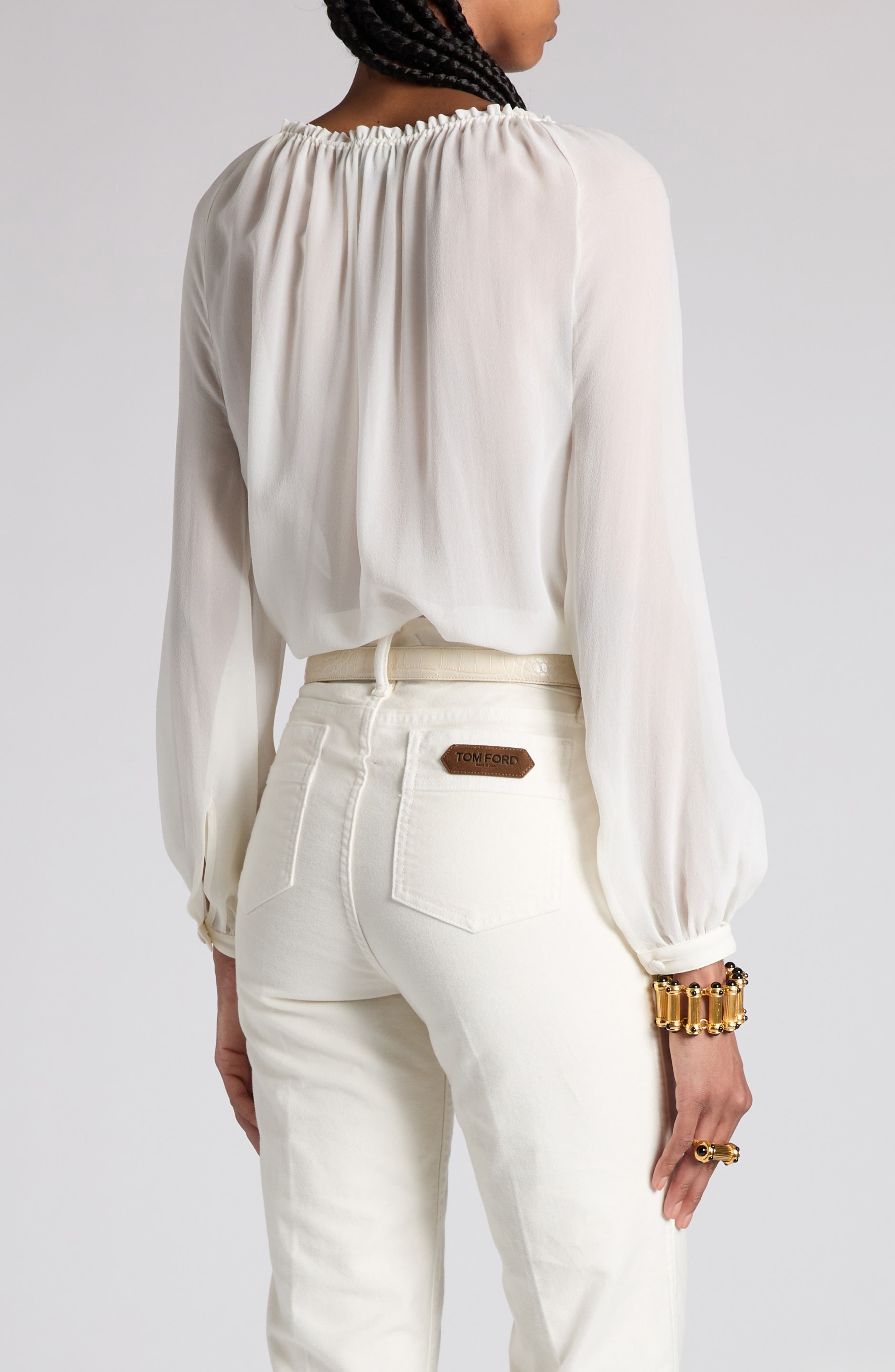 TOM FORD Silk Georgette Top in Aw020 Cream at Nordstrom - 3