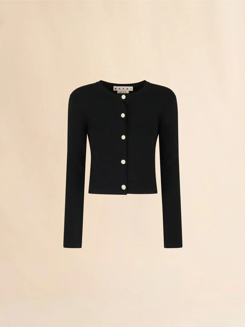 BLACK VISCOSE HALF-AND-HALF CARDIGAN - 1