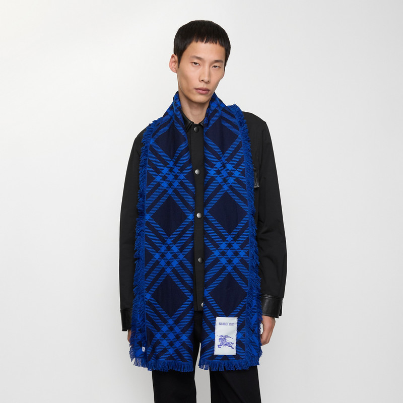 Wide Check Wool Silk Scarf 5