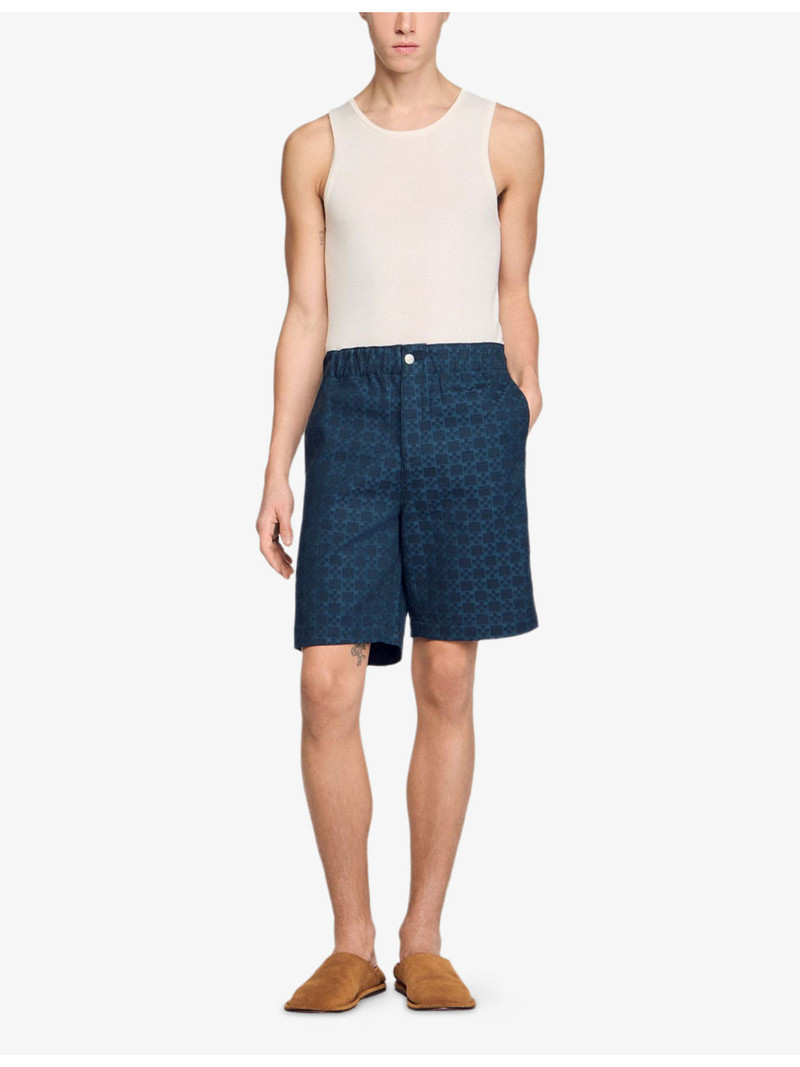 Sandro Grid-Pattern Elasticated-Waist Denim Shorts outlook