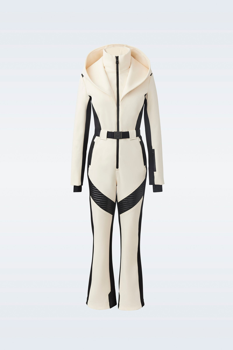ELLE Agile-360 down ski suit with removable hood and shearling trim 1