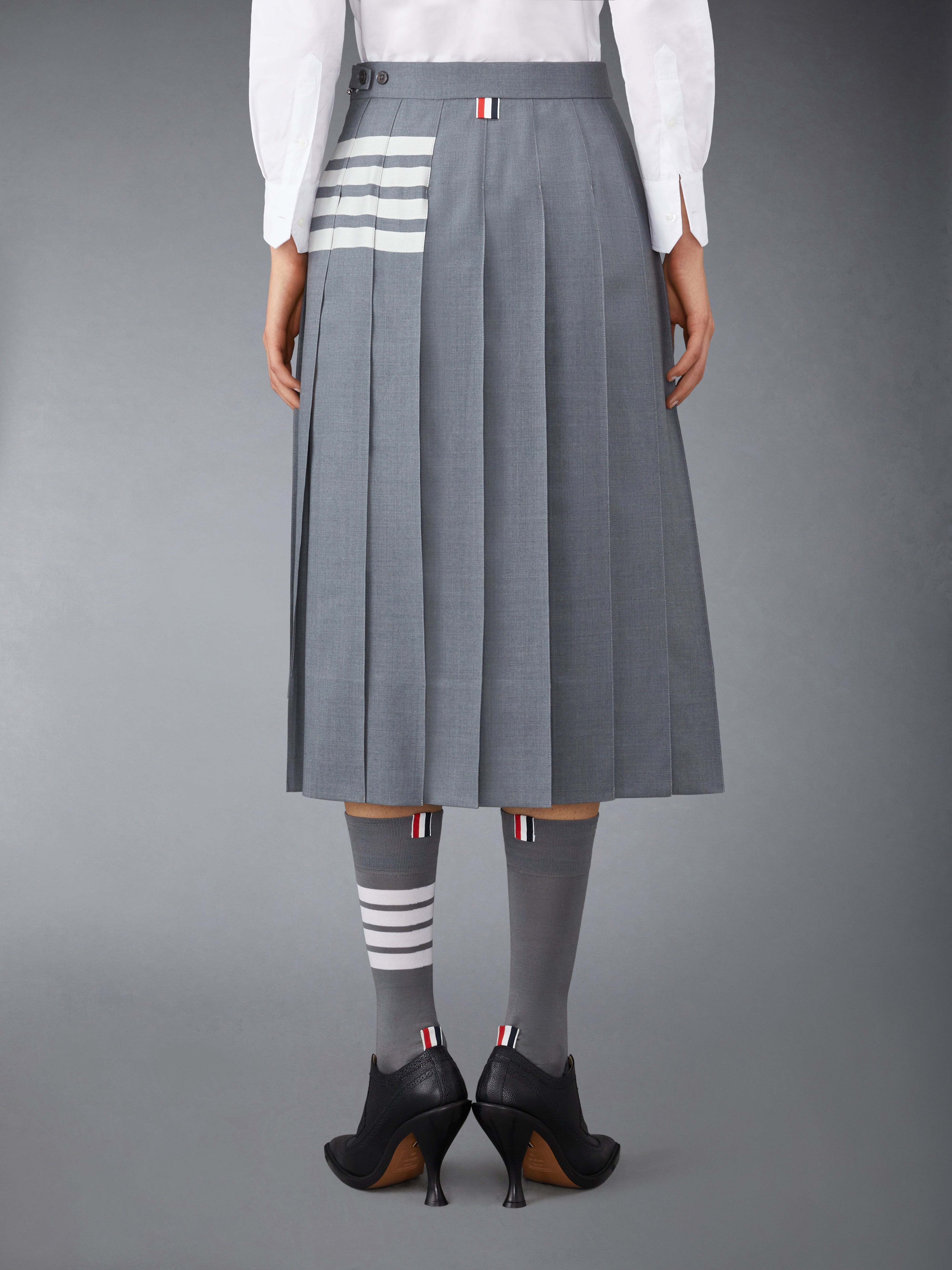 PLAIN WEAVE 4-BAR MIDI PLEATED SKIRT - 3