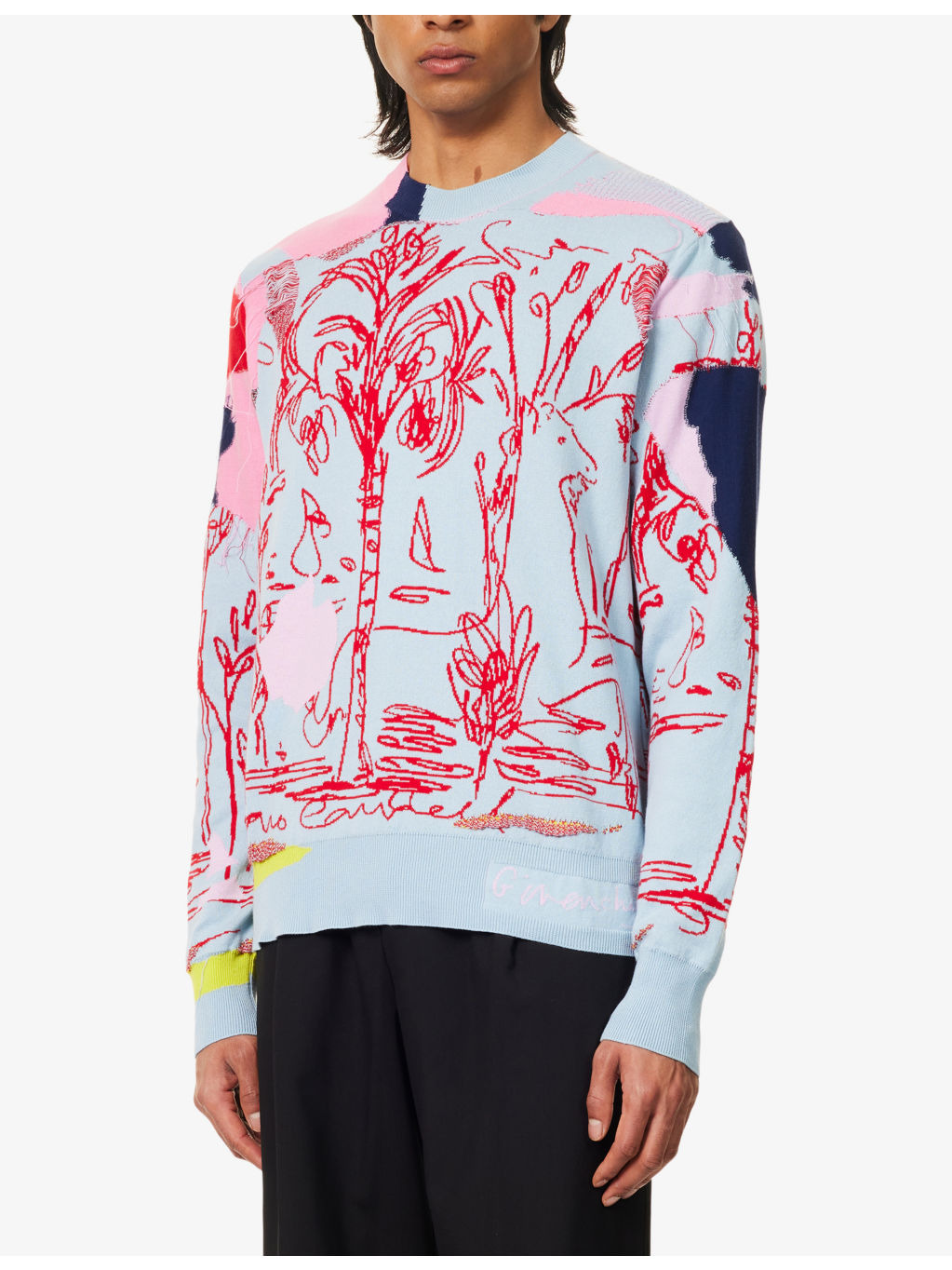 Doodle-Intarsia Crew-Neck Cotton Knitted Jumper - 3