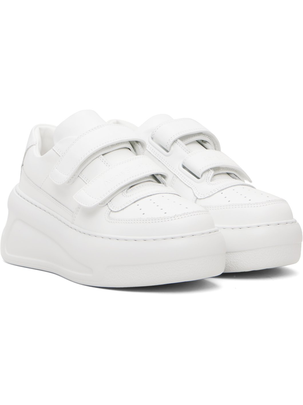 White Velcro Strap Platform Sneakers - 4