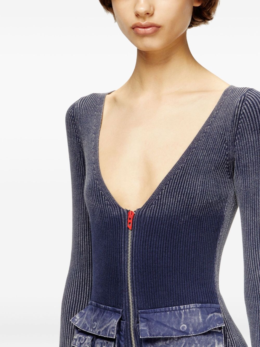 ribbed zip-front pocketed day dress - 4