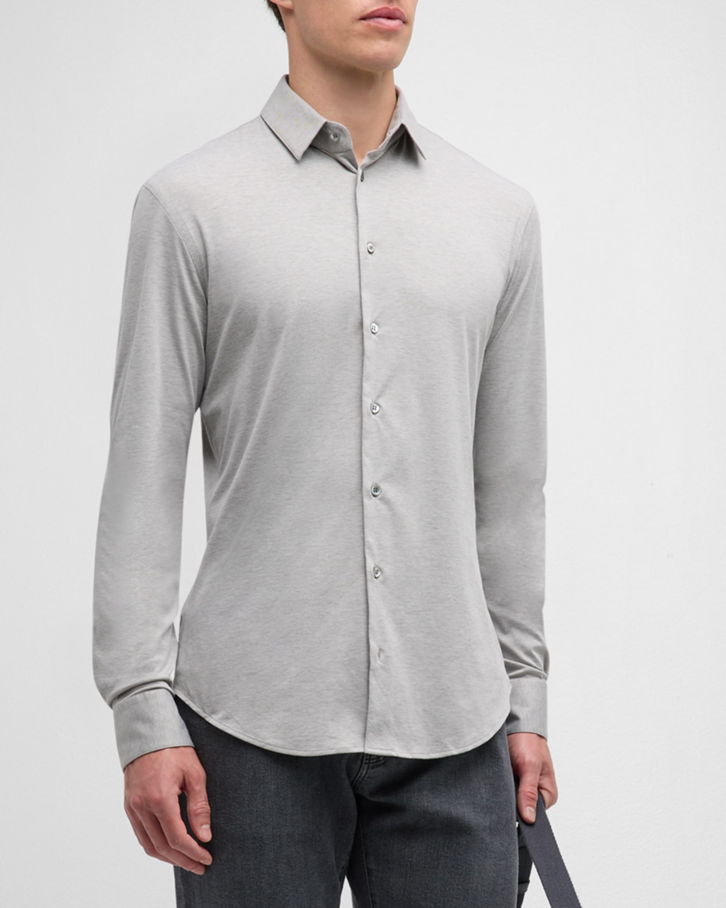 Men's Solid Cotton Stretch Sport Shirt - 2