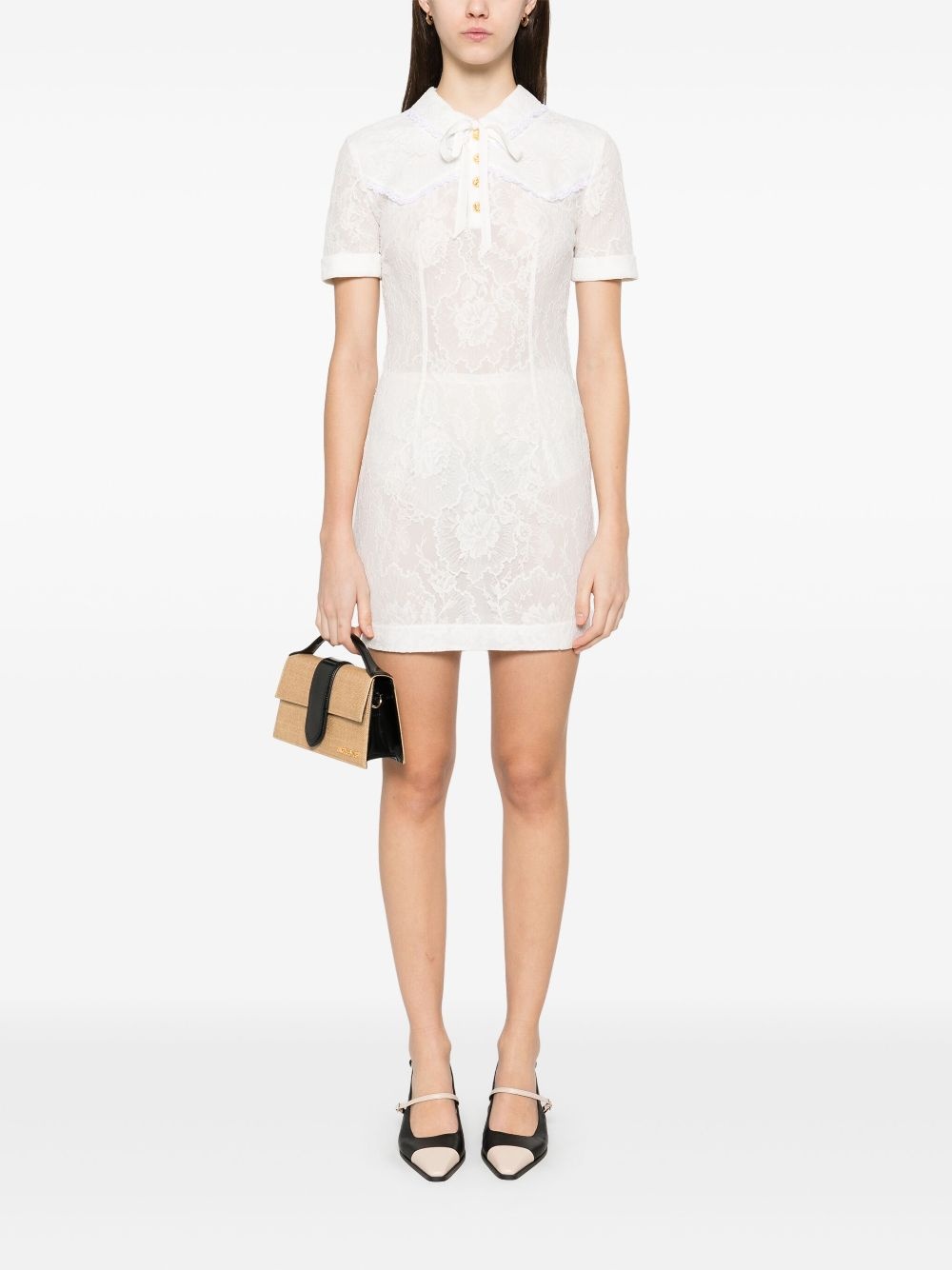 bow-detailing lace mini dress - 2