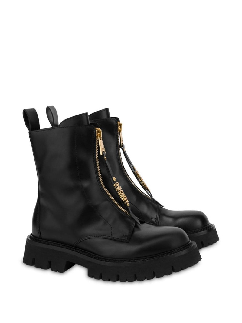 Moschino logo-lettering leather ankle boots outlook