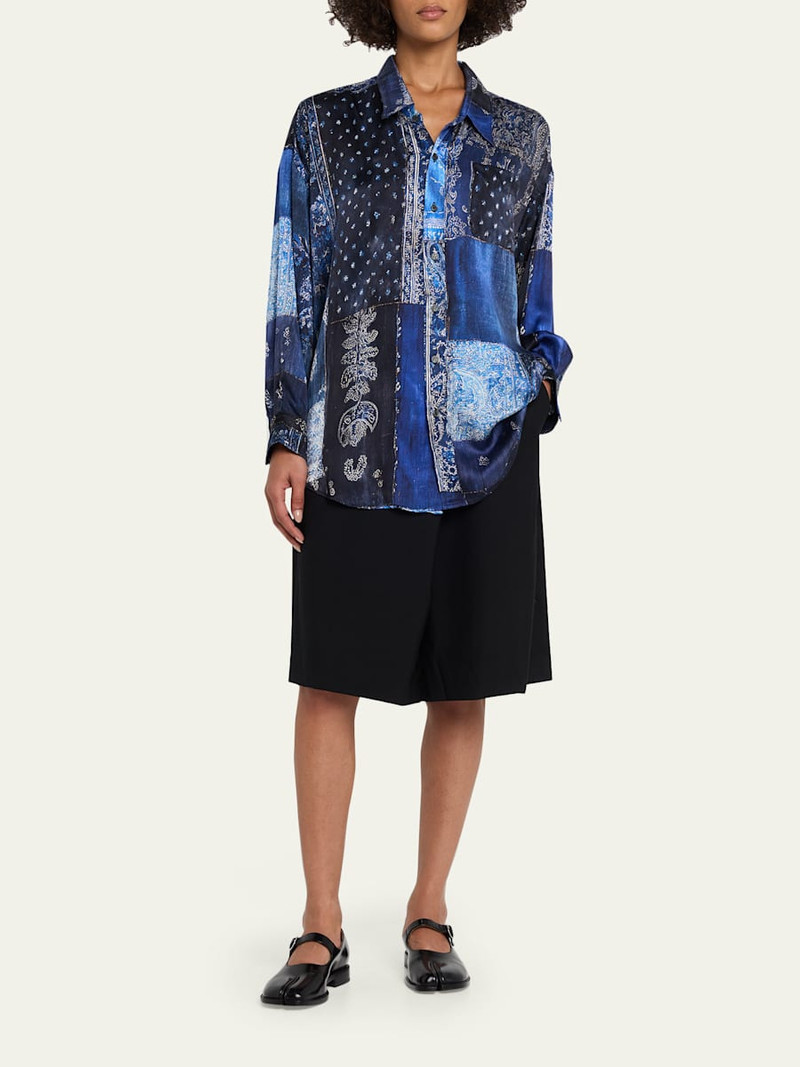 R13 Long-Sleeve Silk Patchwork Shirt outlook