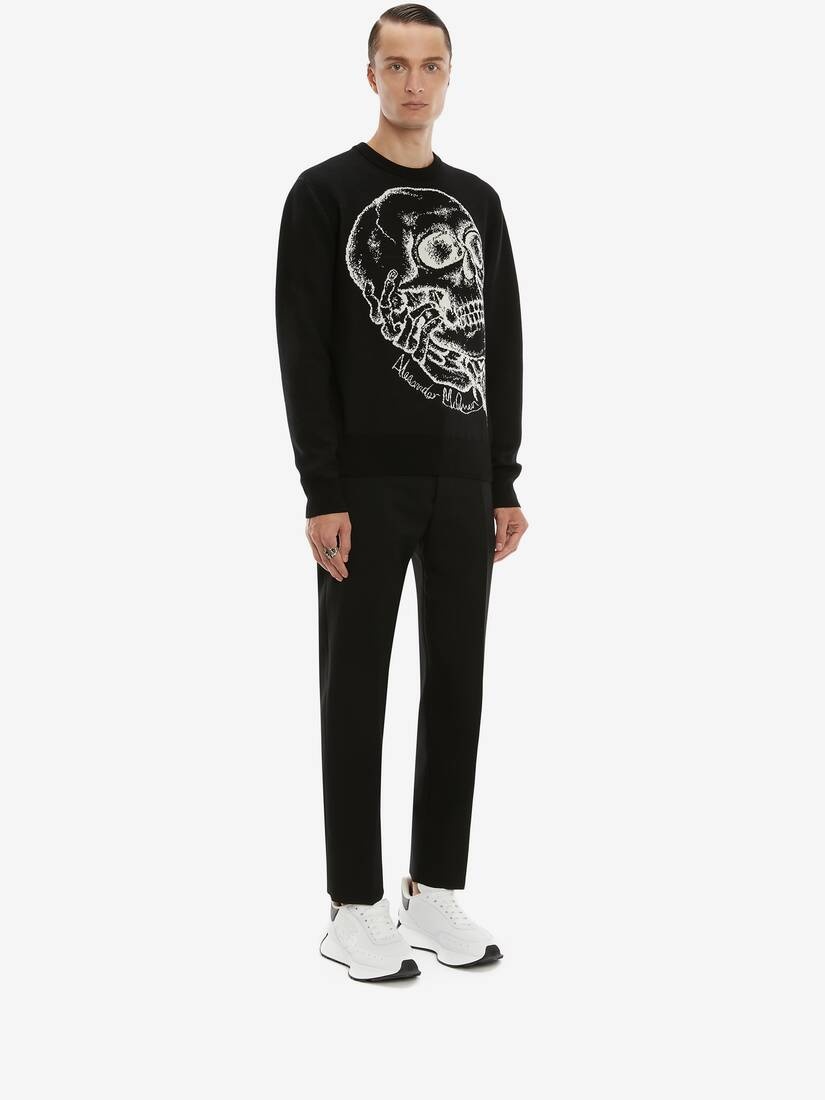 Skull Jacquard Jumper in Black/ivory - 3