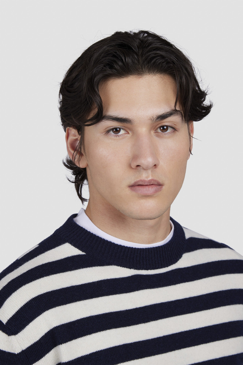 CREW NECK SWEATER IN RE-WOOL WITH STRIPED PATTERN 4