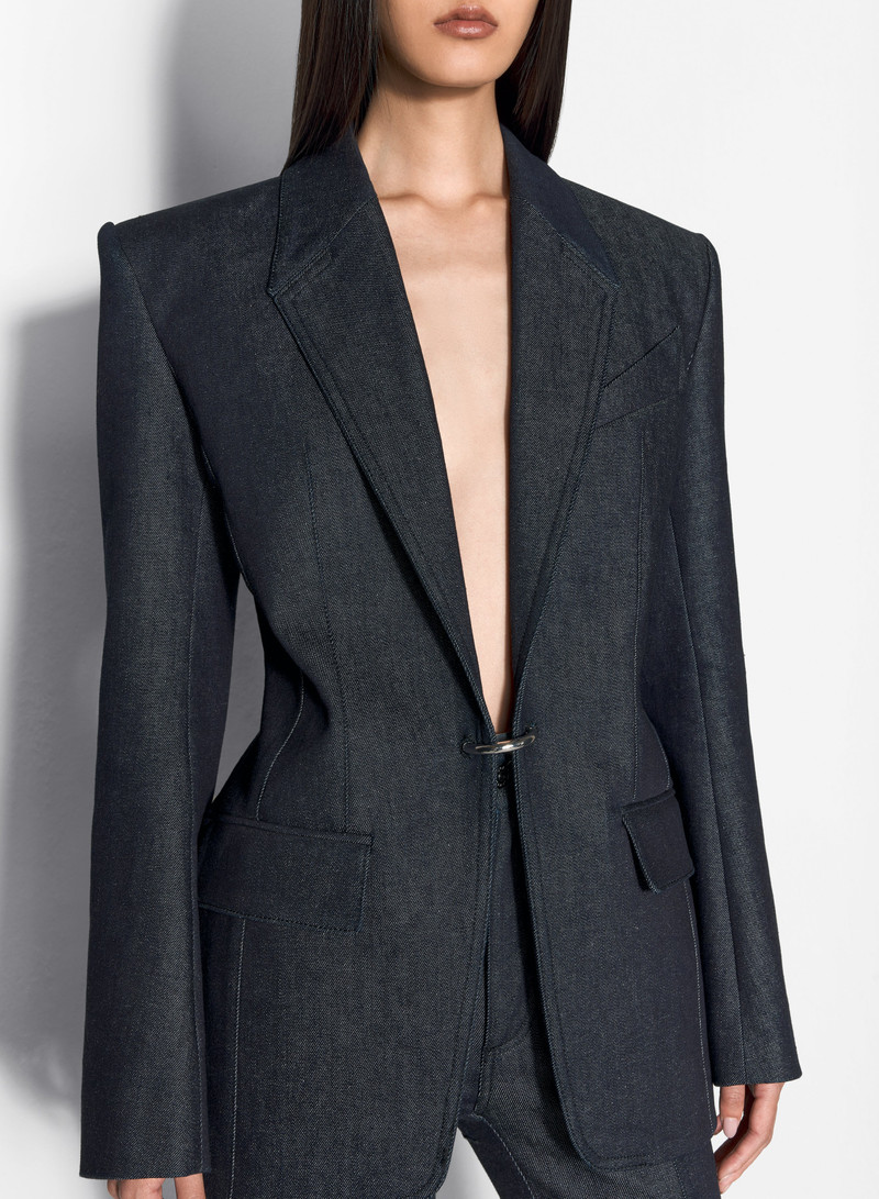 pierced tailored raw denim jacket 3