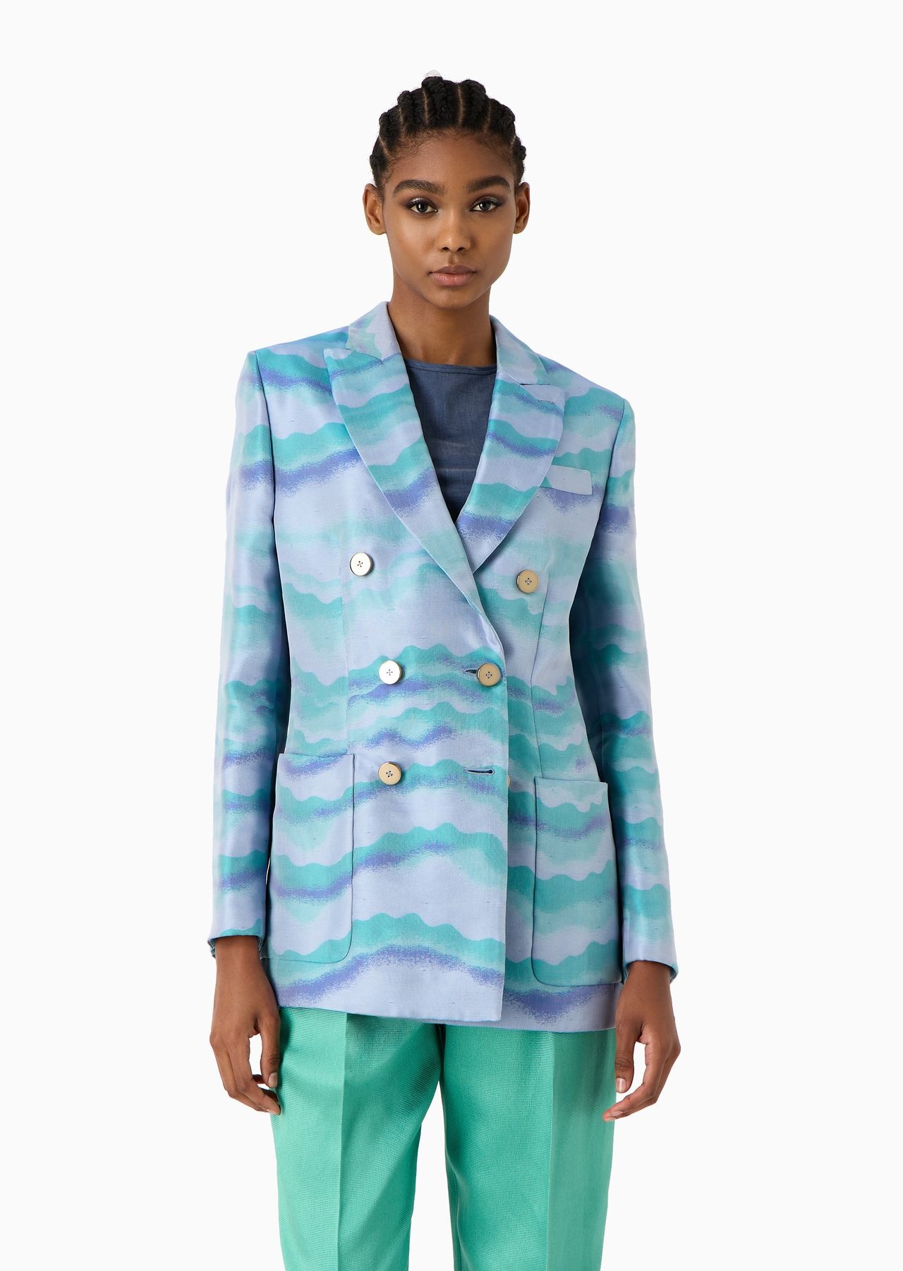 Double-breasted jacket in jacquard with a wave motif - 2