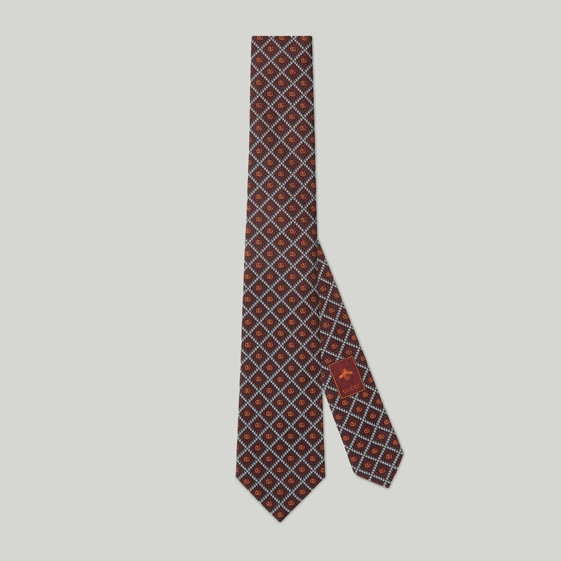 Double G check silk jacquard tie 1