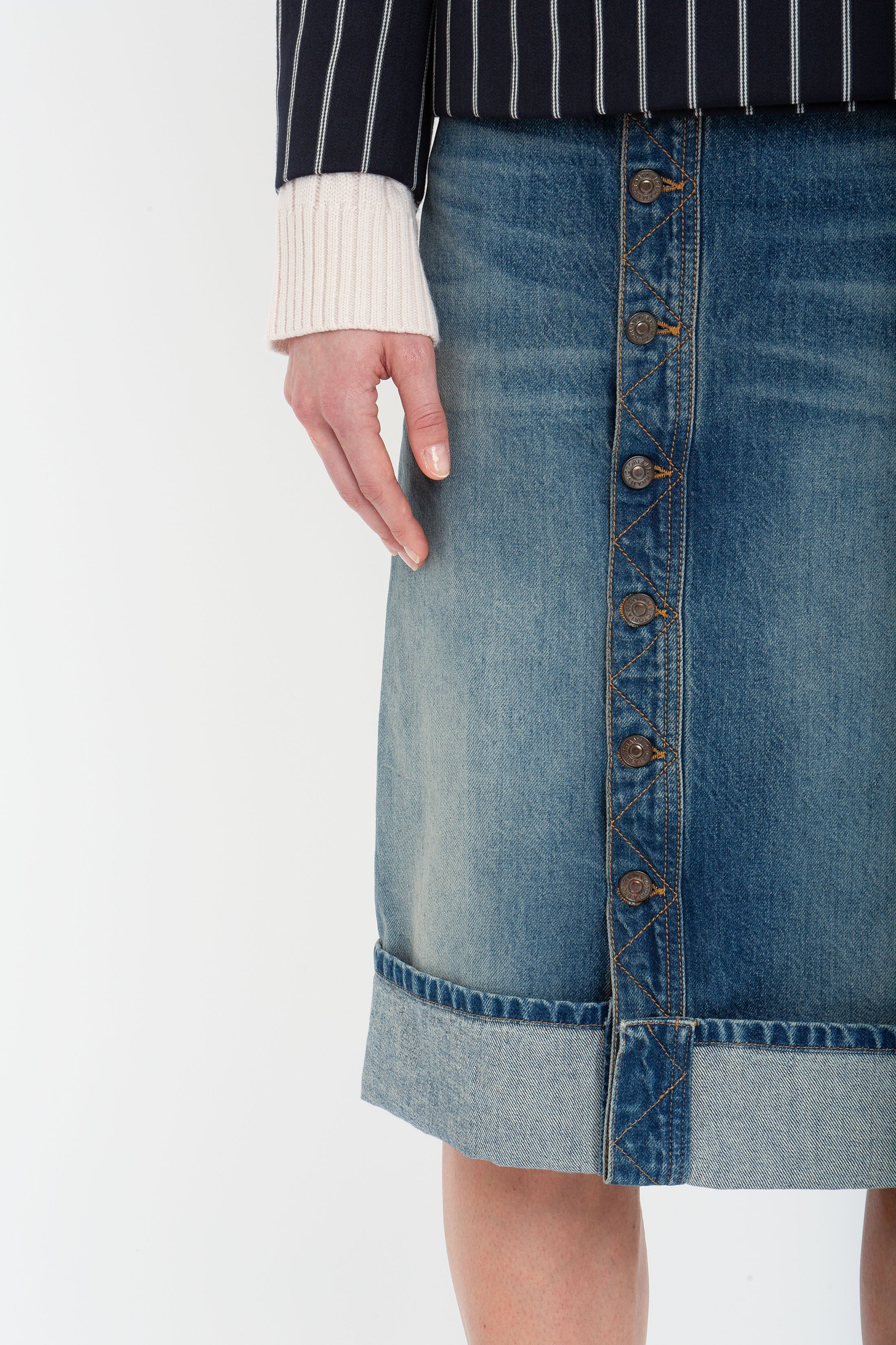 Placket Detail Denim Skirt In Heavy Vintage Indigo Wash - 5