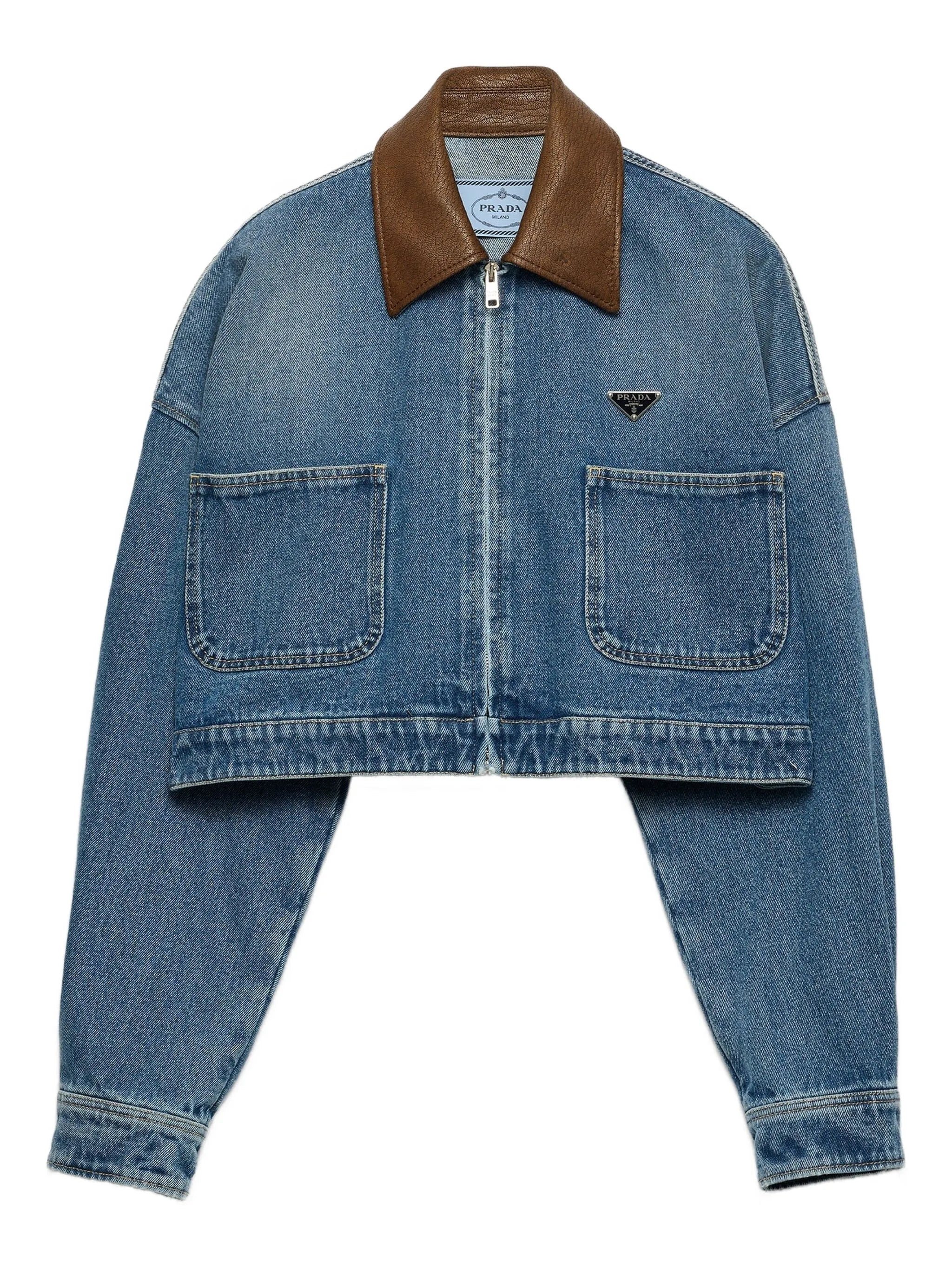 leather-collar denim jacket - 1