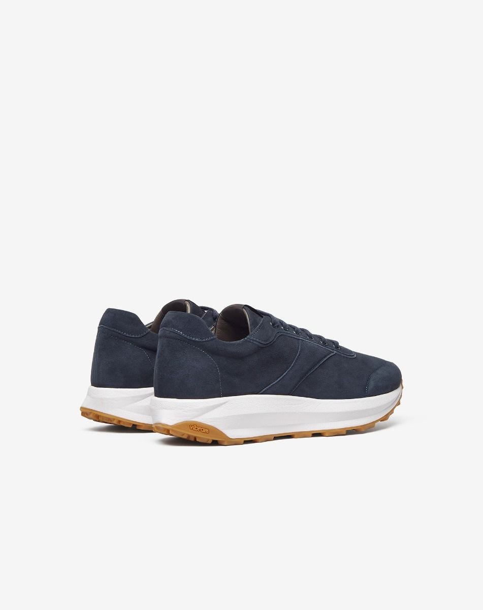 Navy blue suede running shoes - 4