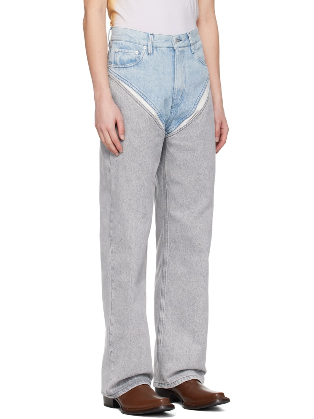 Blue & Gray Cutout Jeans - 2