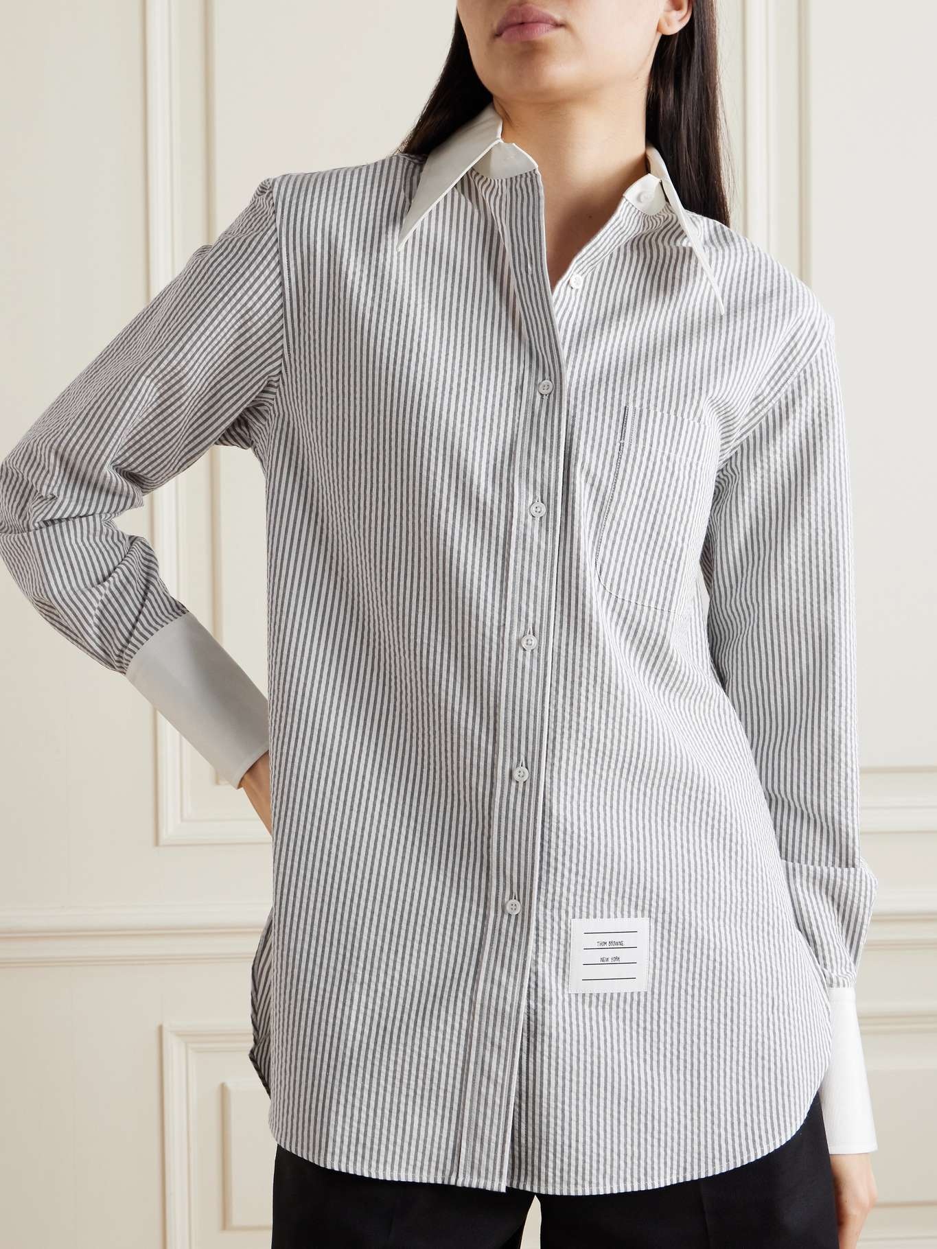 Striped poplin-trimmed cotton seersucker shirt - 3