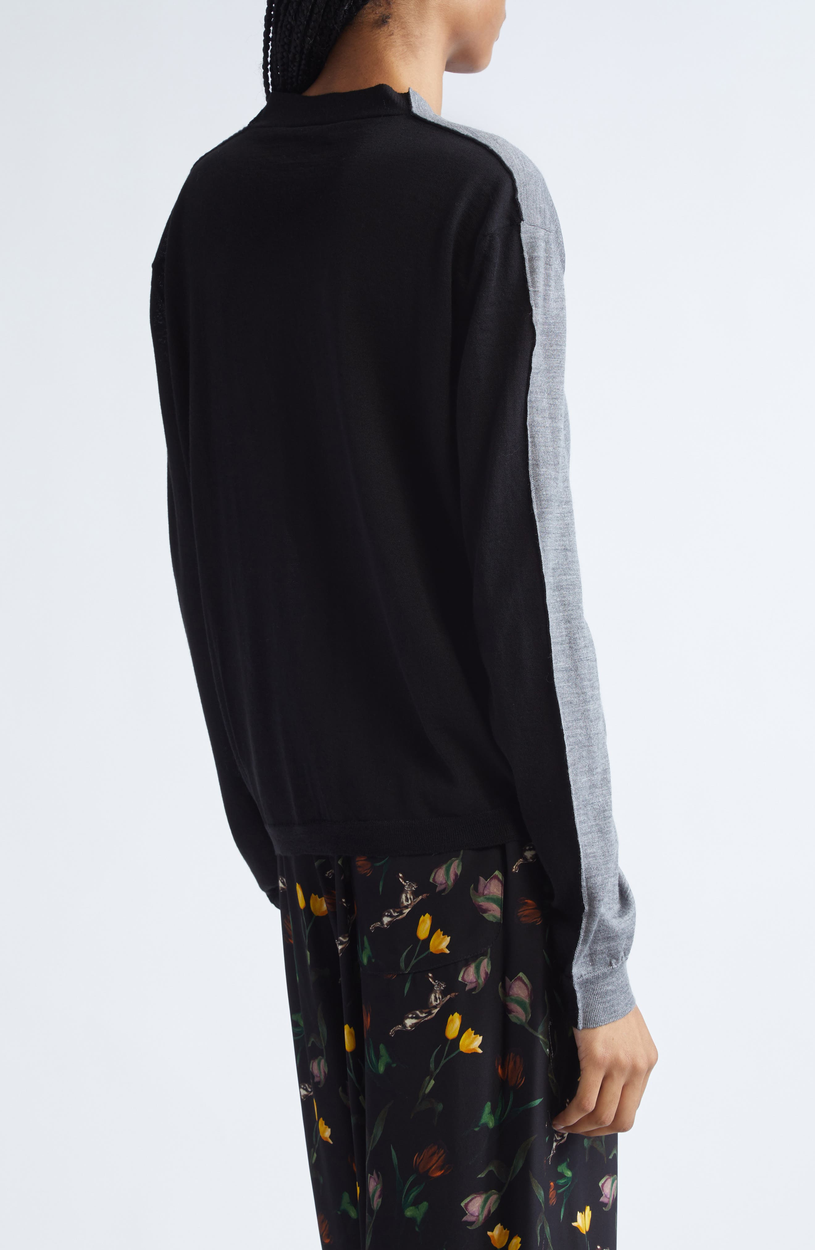 Marni Half & Half Virgin Wool & Silk Cardigan in Han38 Inox at Nordstrom - 3