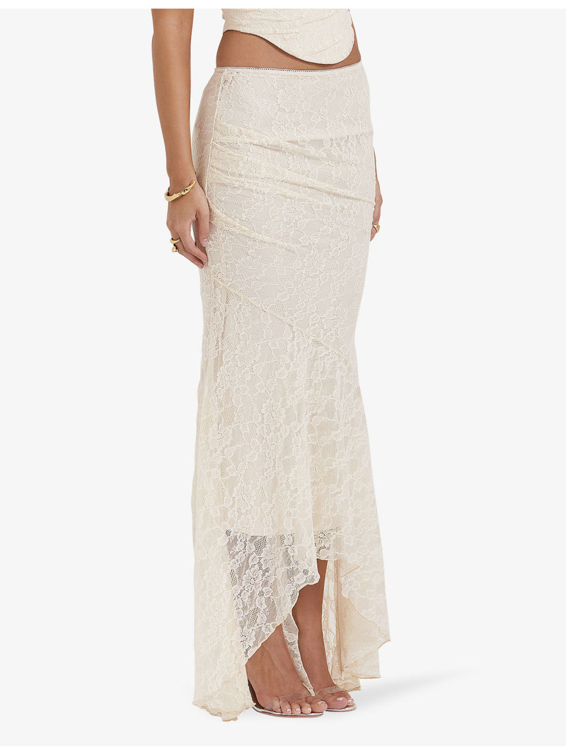 Therese asymmetric-hem stretch-lace maxi skirt 3