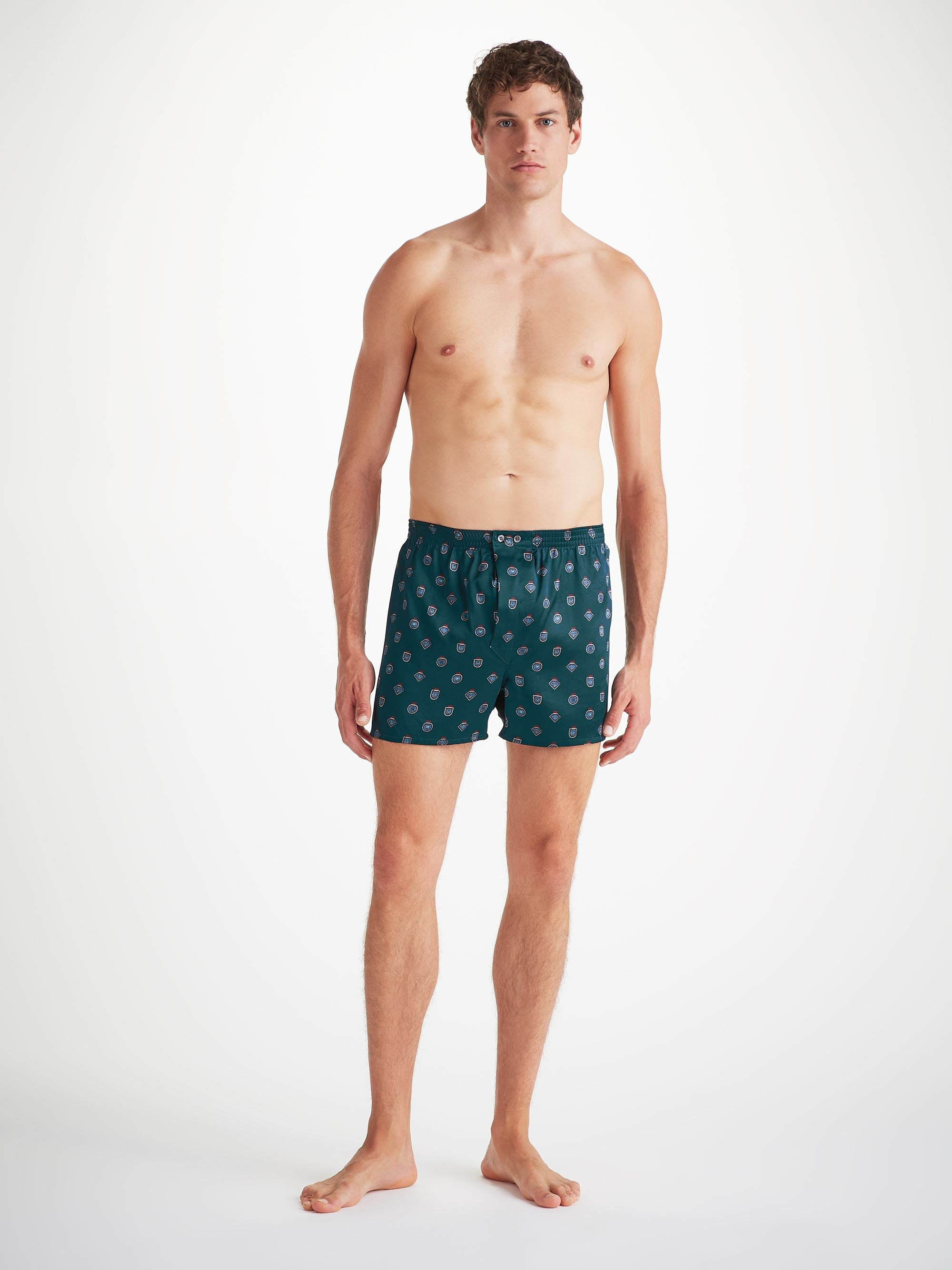 Men's Classic Fit Boxers Silk Satin Green Badge Print - 5