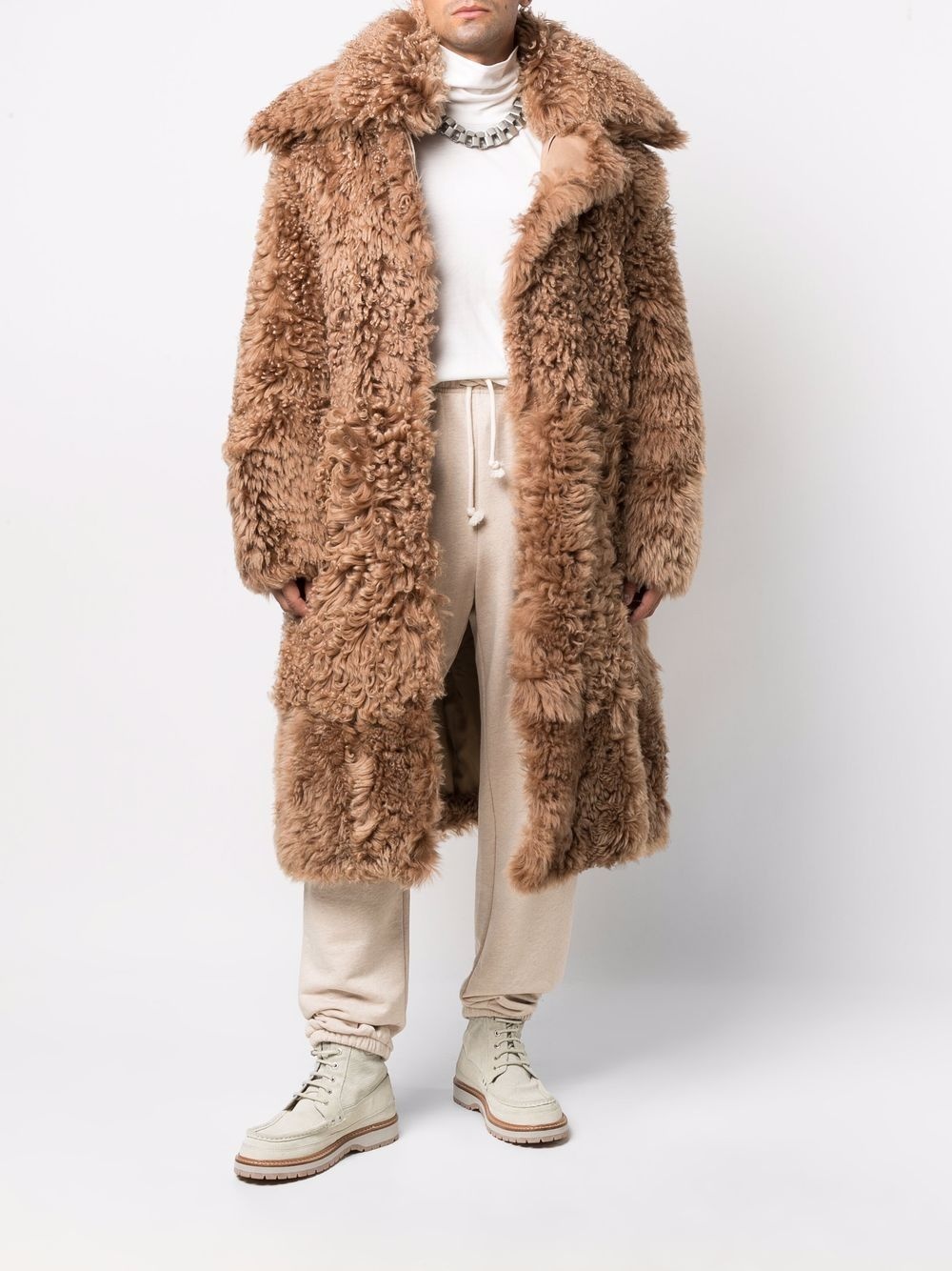 wide-lapel shearling coat - 2