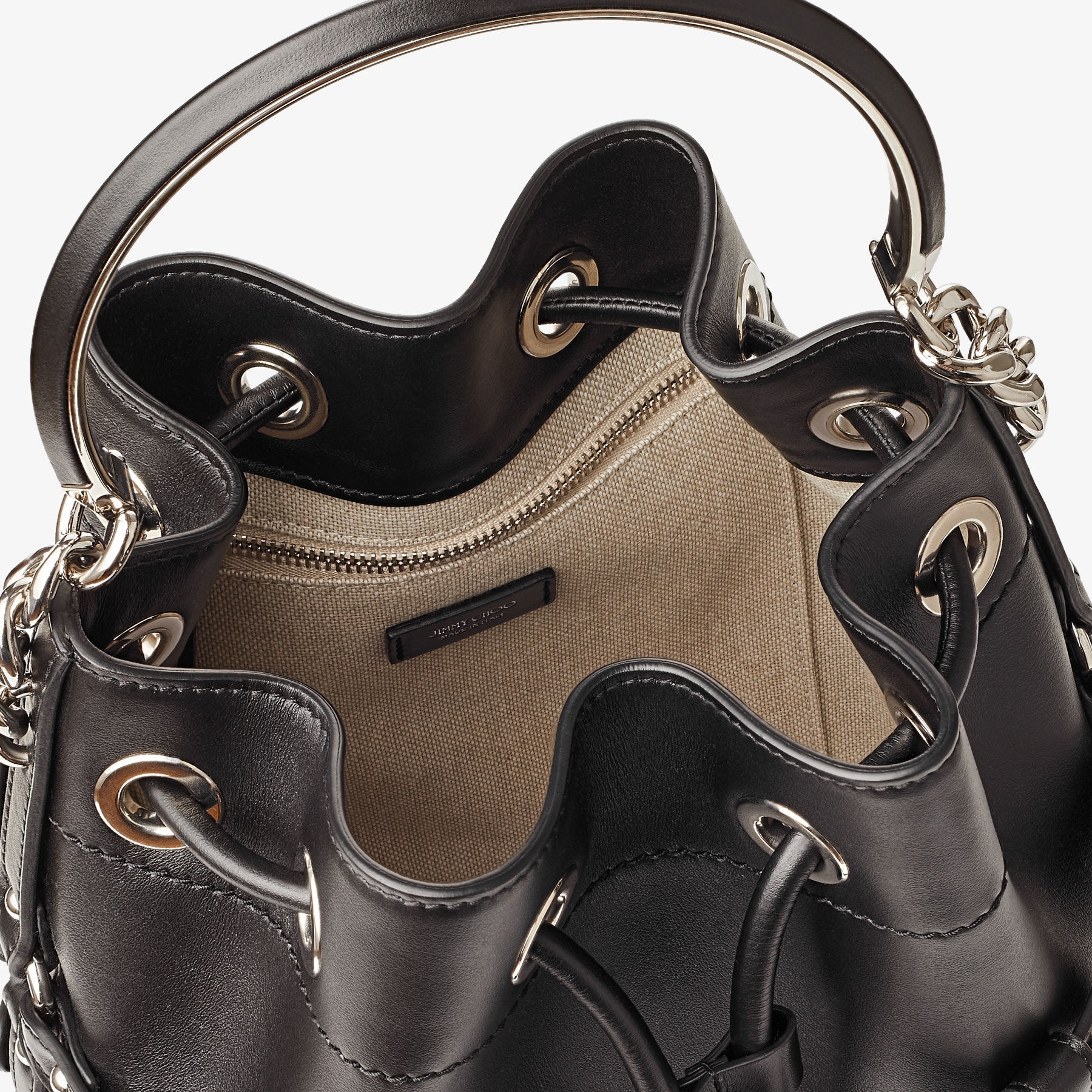 Bon Bon Bucket
Black Calf Leather Bucket Bag with Harness - 3