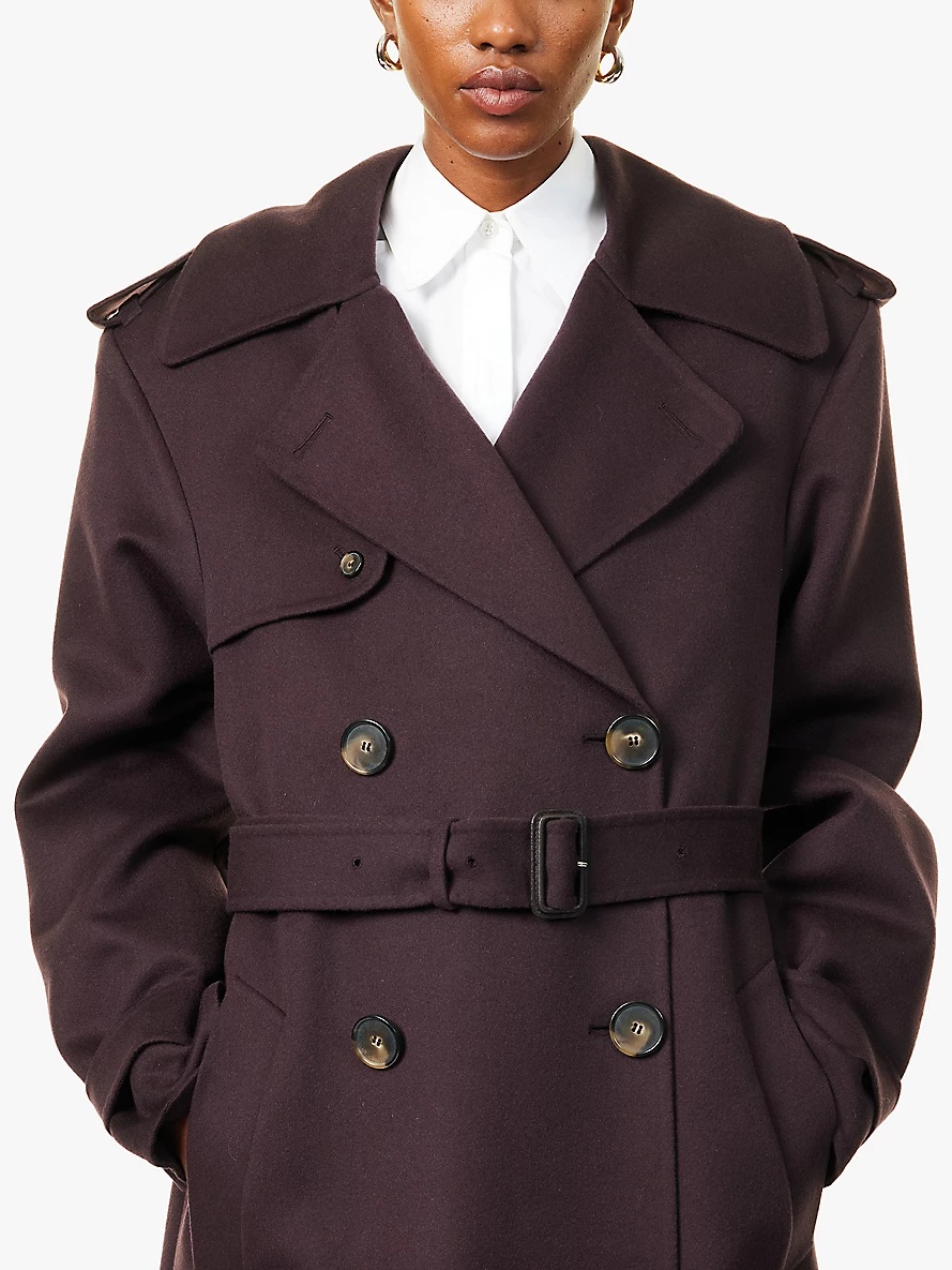 Double-breasted belted wool coat - 5