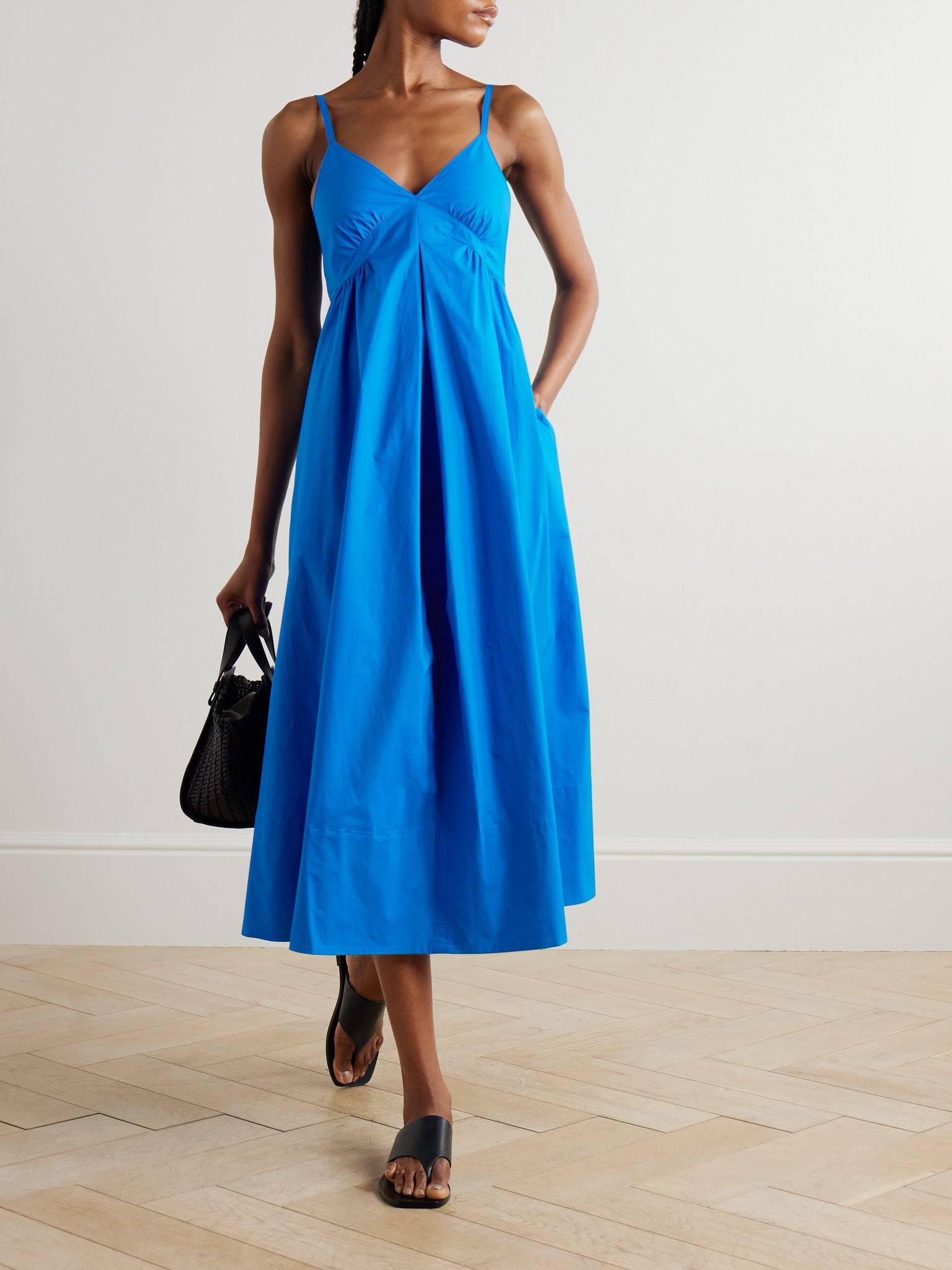 Barker gathered cotton-blend poplin midi dress Blue - 2