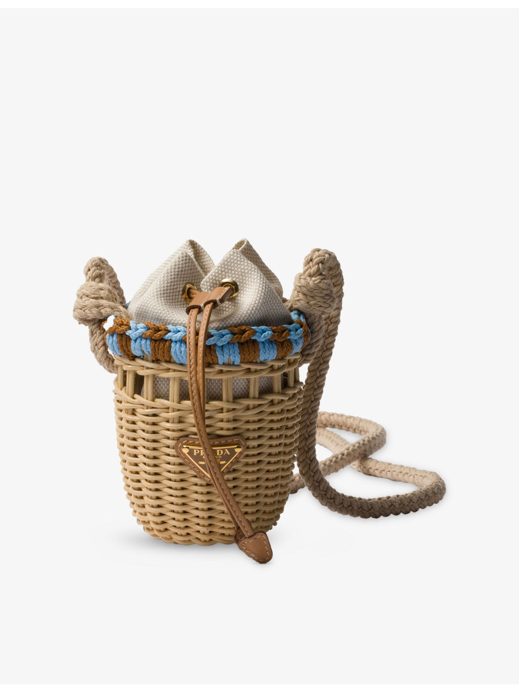 Logo-Embellished Wicker Basket Bag - 1