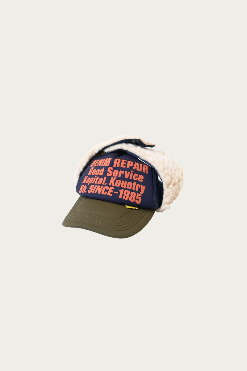 Kapital DENIM REPAIR SERVICE LUMBER Trucker Cap - Navy/Khaki outlook