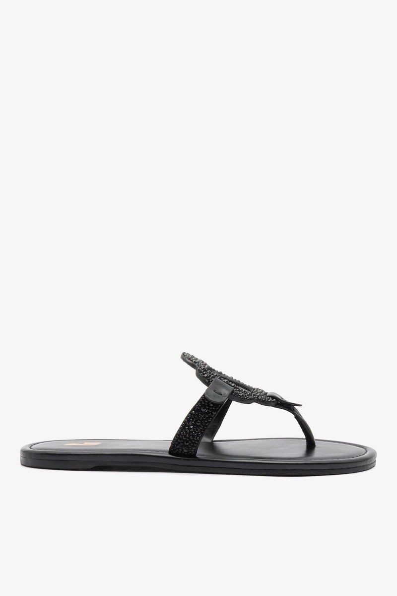Margherita Crystal Thong Sandal Black Suede 1
