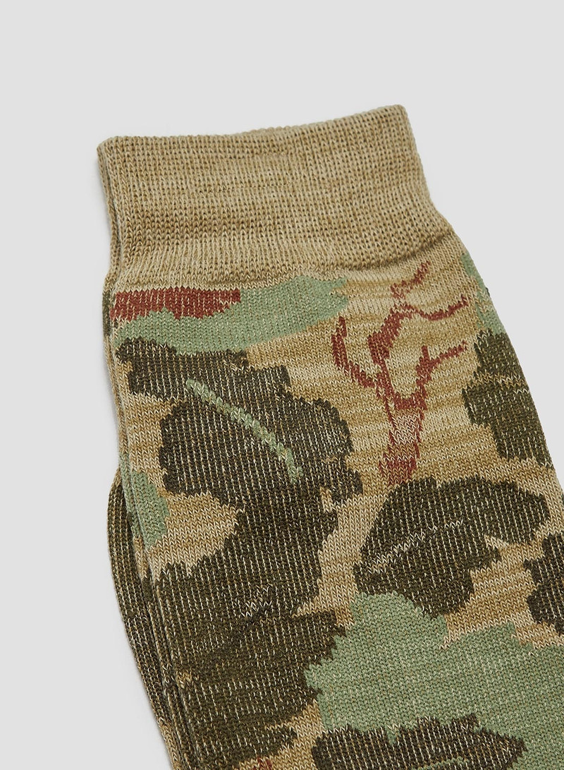 Nigel Cabourn Anonymous Ism Camo Crew Sock in Khaki outlook