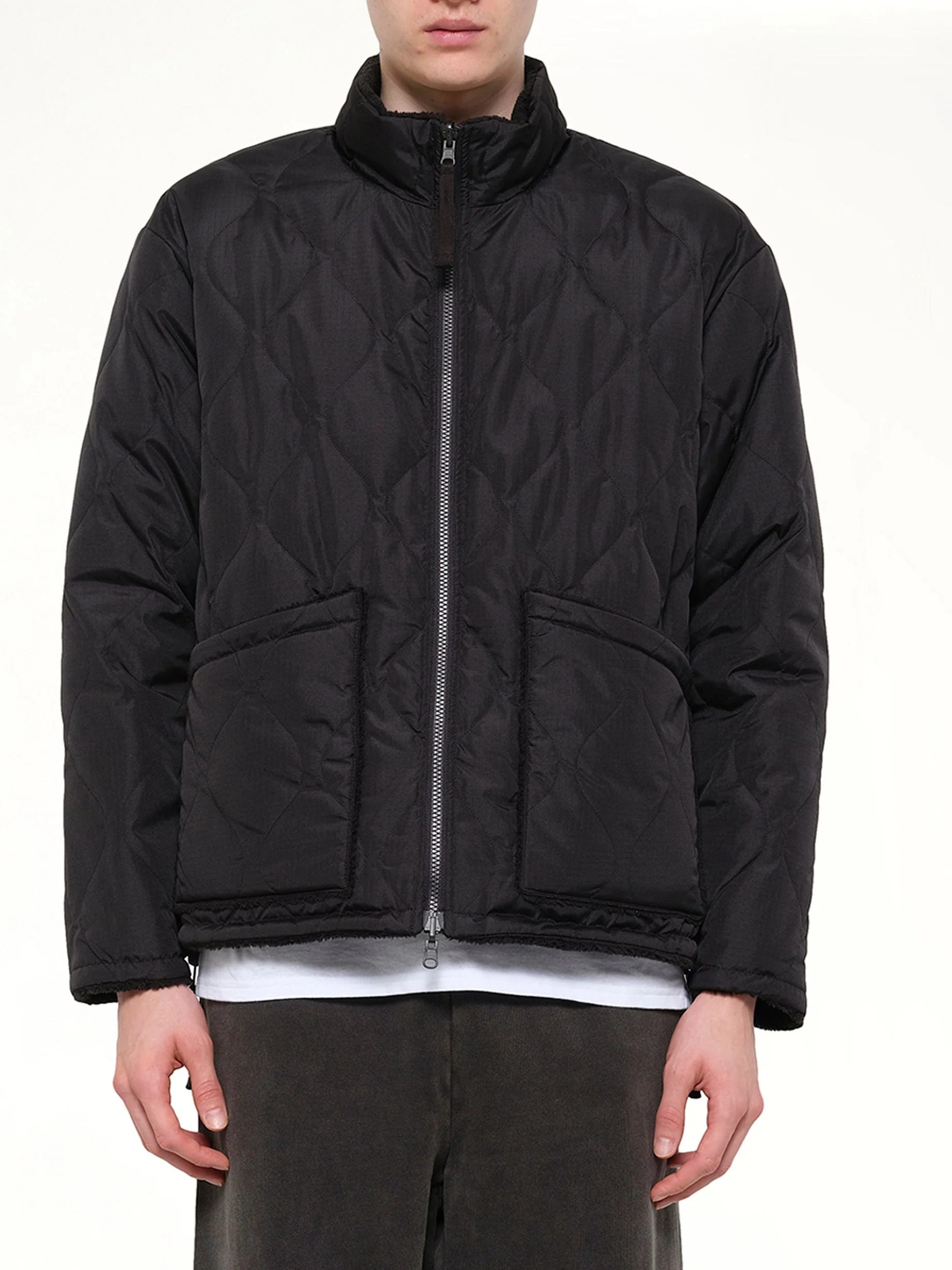 Military Reversible Down Boa Jacket in Black - 1