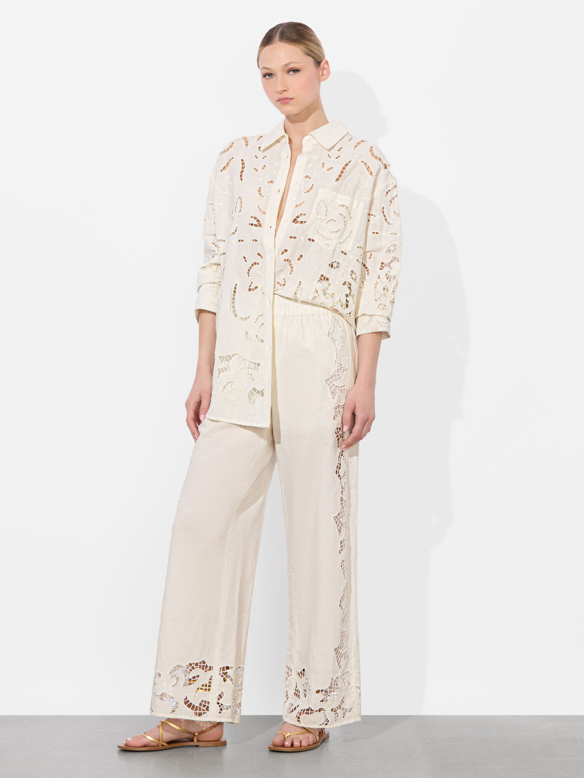 FINELY EYELET OVERSIZED BUTTON DOWN - 4