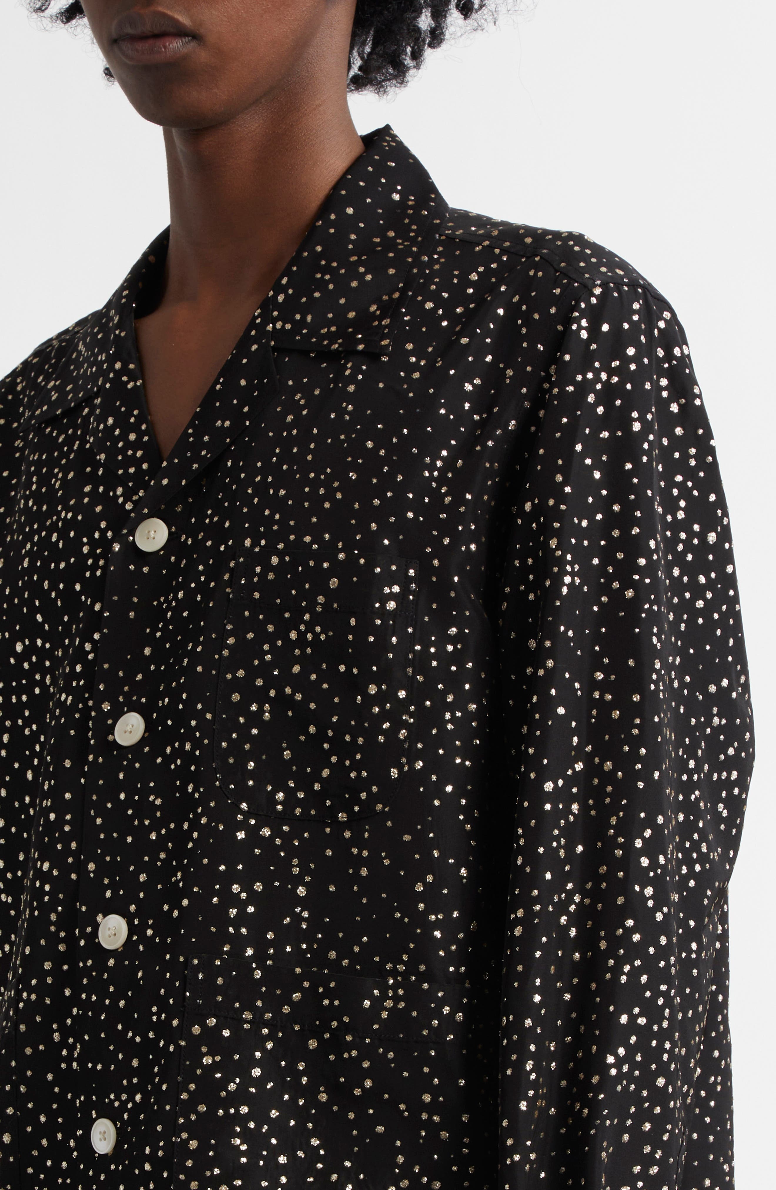 Bode Glitter Dot Faille Button-Up Shirt in Black Silver at Nordstrom - 5