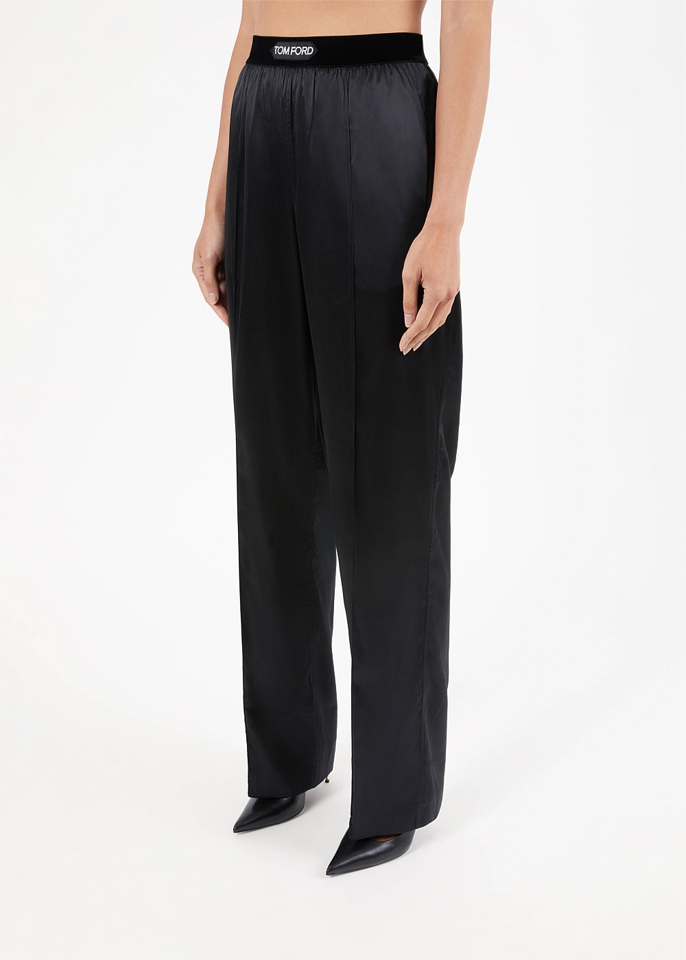 Black Stretch Silk Satin PJ Pants - 3