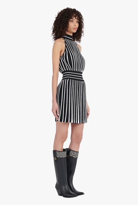 Short black and white striped jersey dress - 7