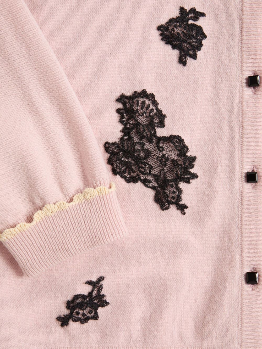 lace-embellished shearling-collar cardigan - 7