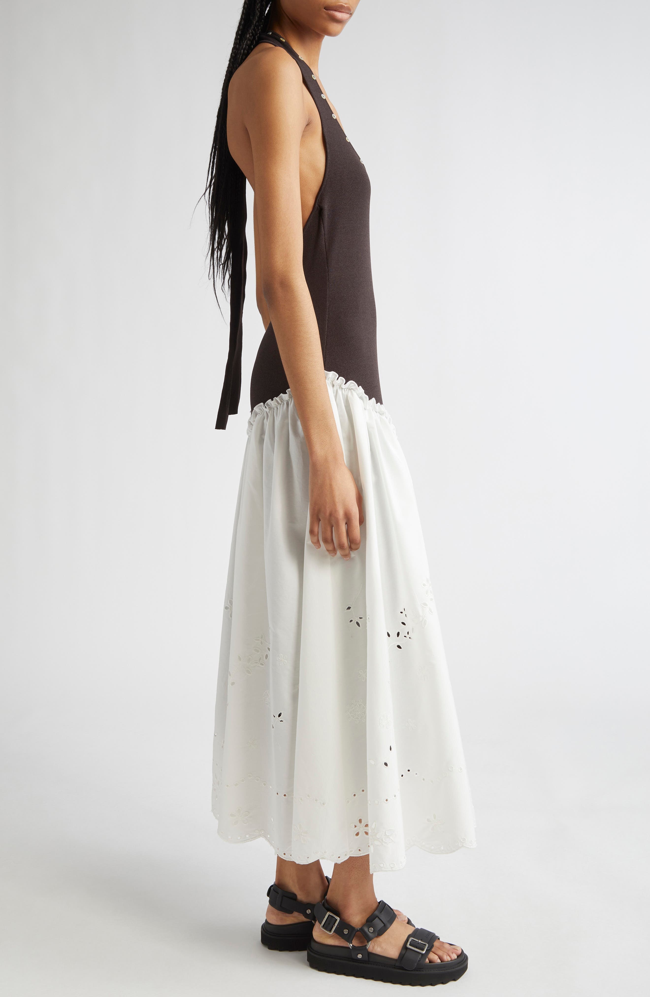 Siedrés Ursula Jersey & Broderie Anglaise Maxi Dress in Brown at Nordstrom - 3