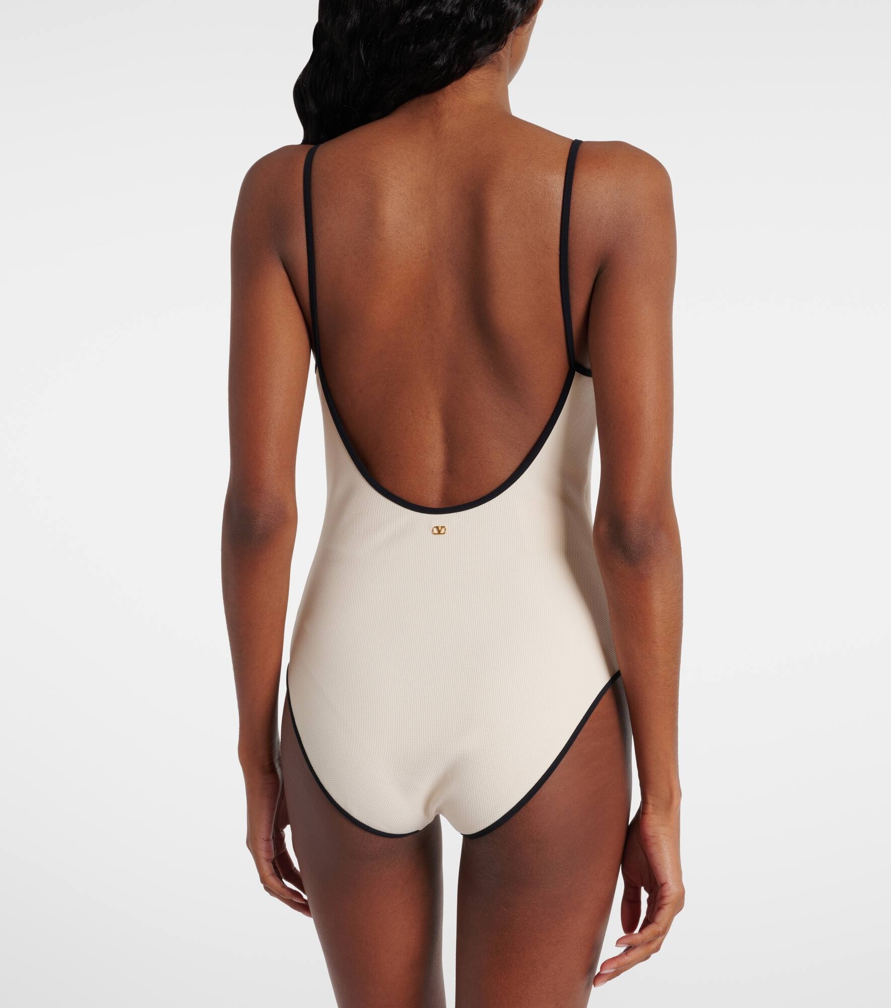 Logo printed piqué swimsuit - 3