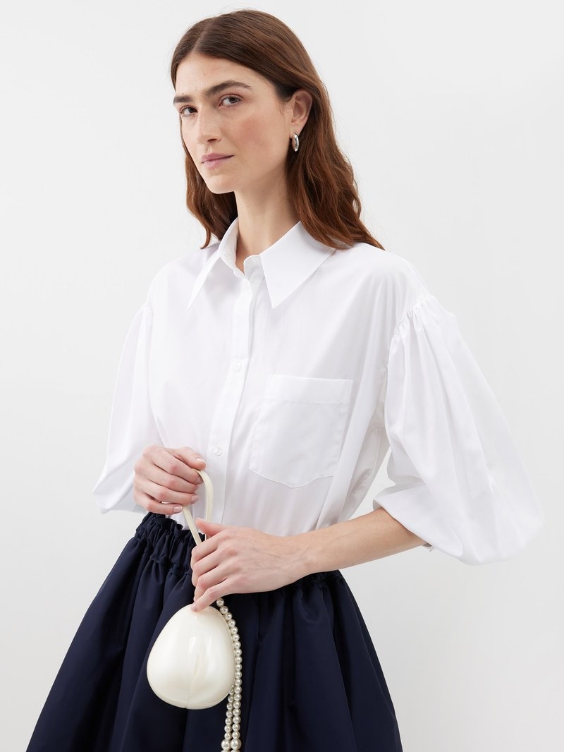 Oversized puff-sleeve cotton-poplin shirt - 2