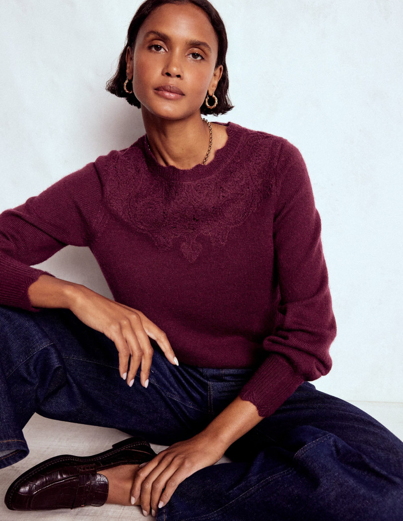 Fluffy Embroidered Sweater-Deep Wisteria 3