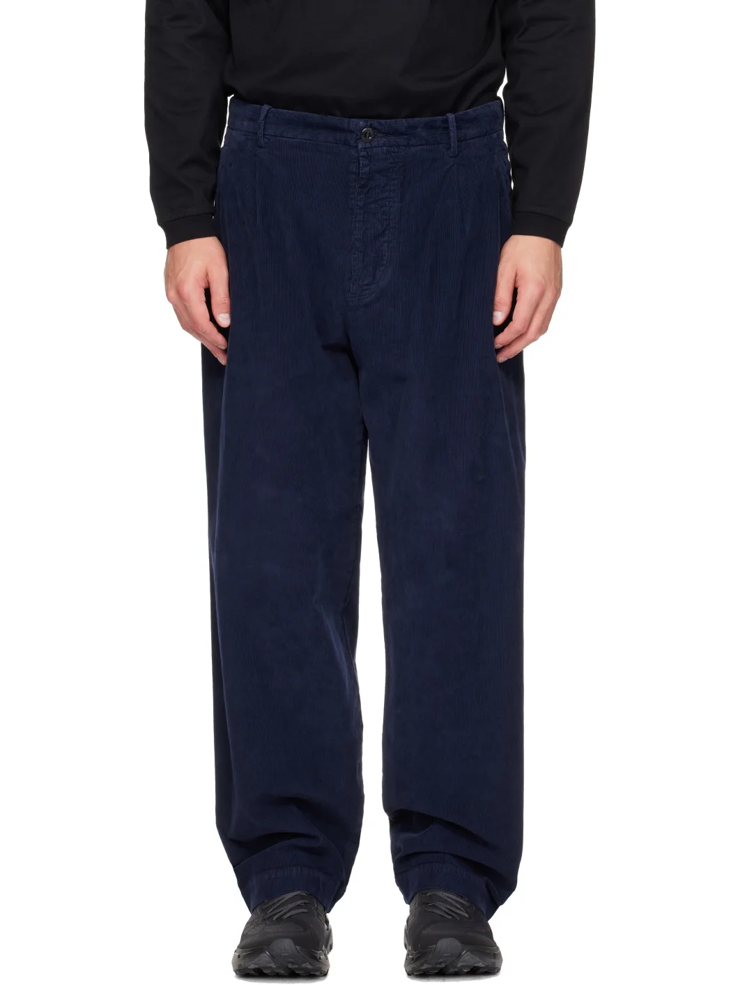 Navy Corduroy Loose No Side Seams Trousers - 1