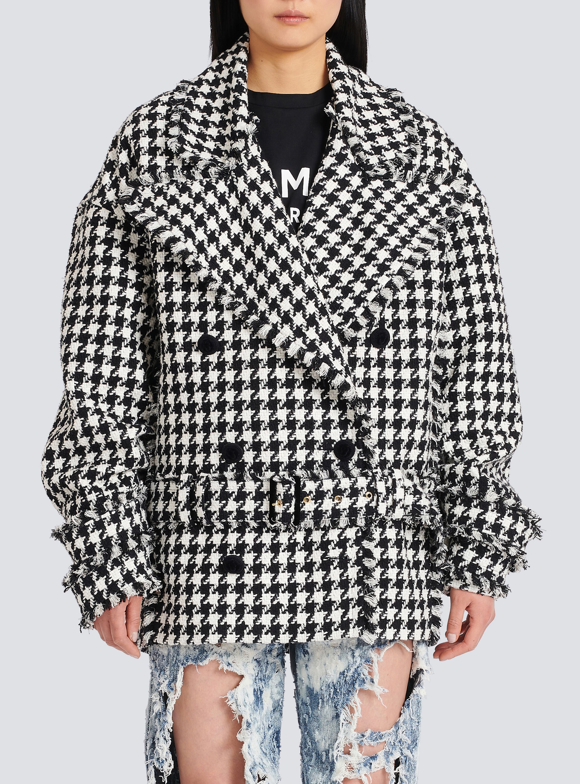 Wool and tweed pea coat with double-buttoned fastening - 6