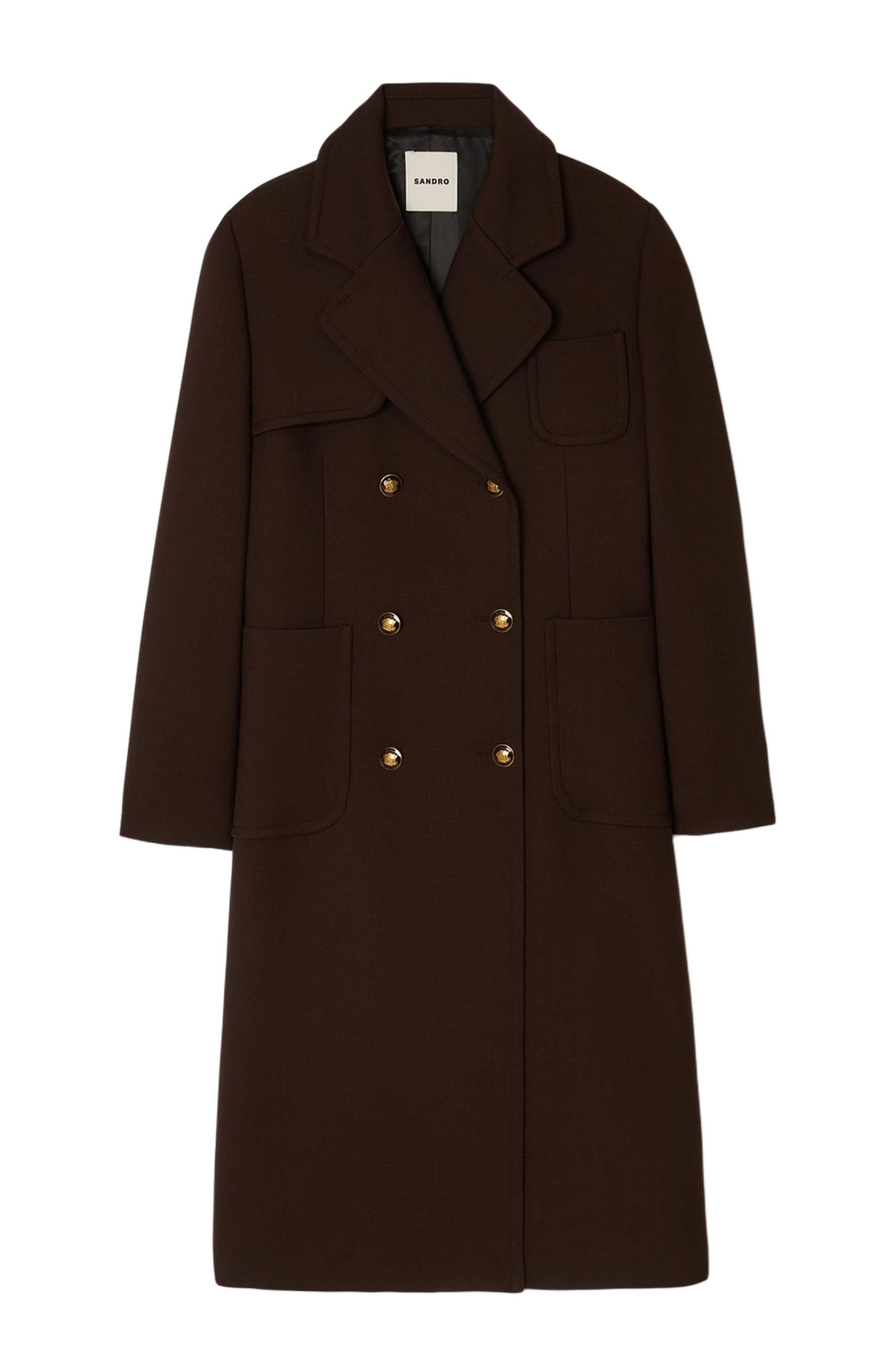 SANDRO Long double-breasted coat in Brown at Nordstrom - 5