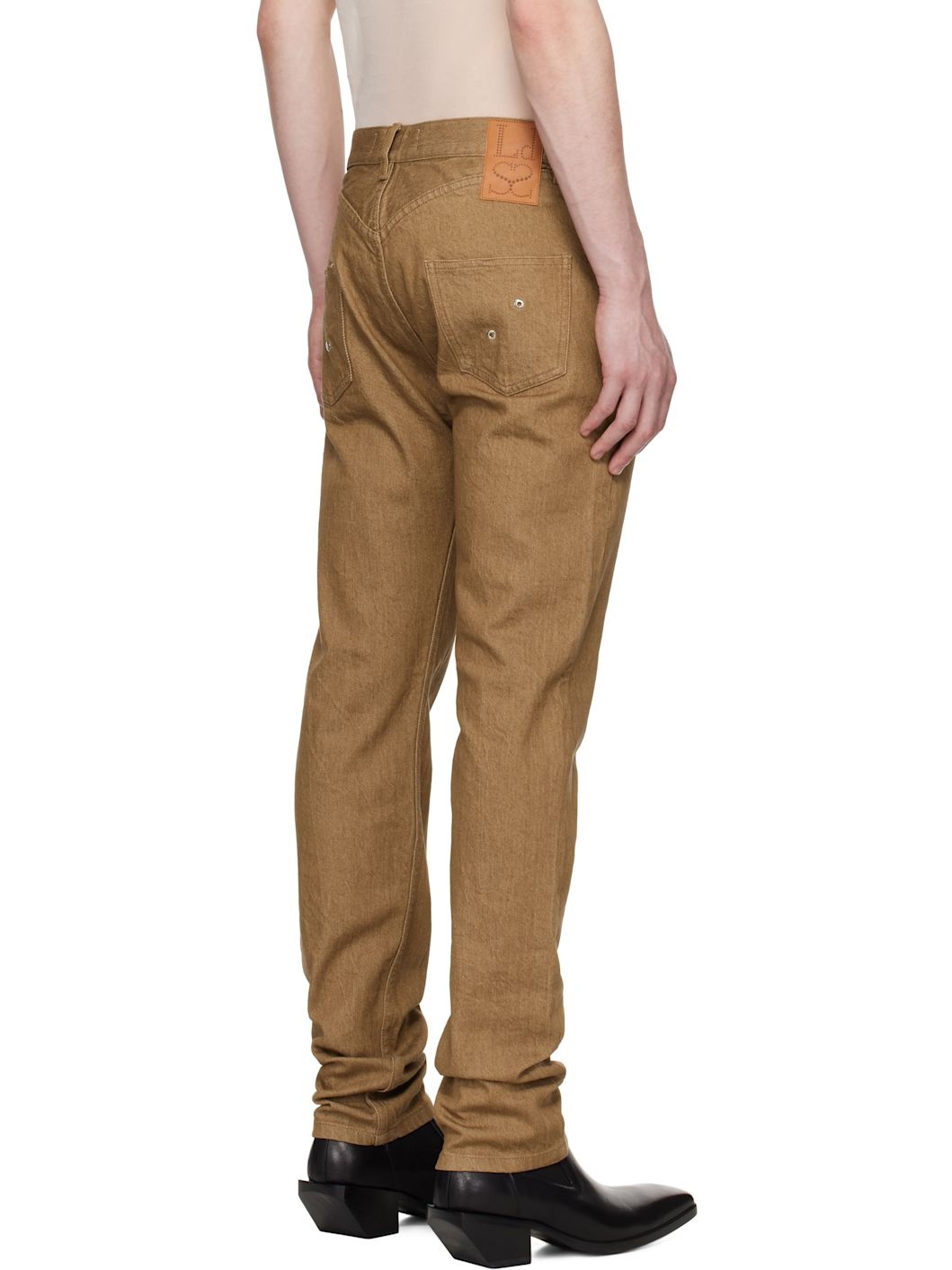 Brown Straight Leg Lace-Up Jeans - 3