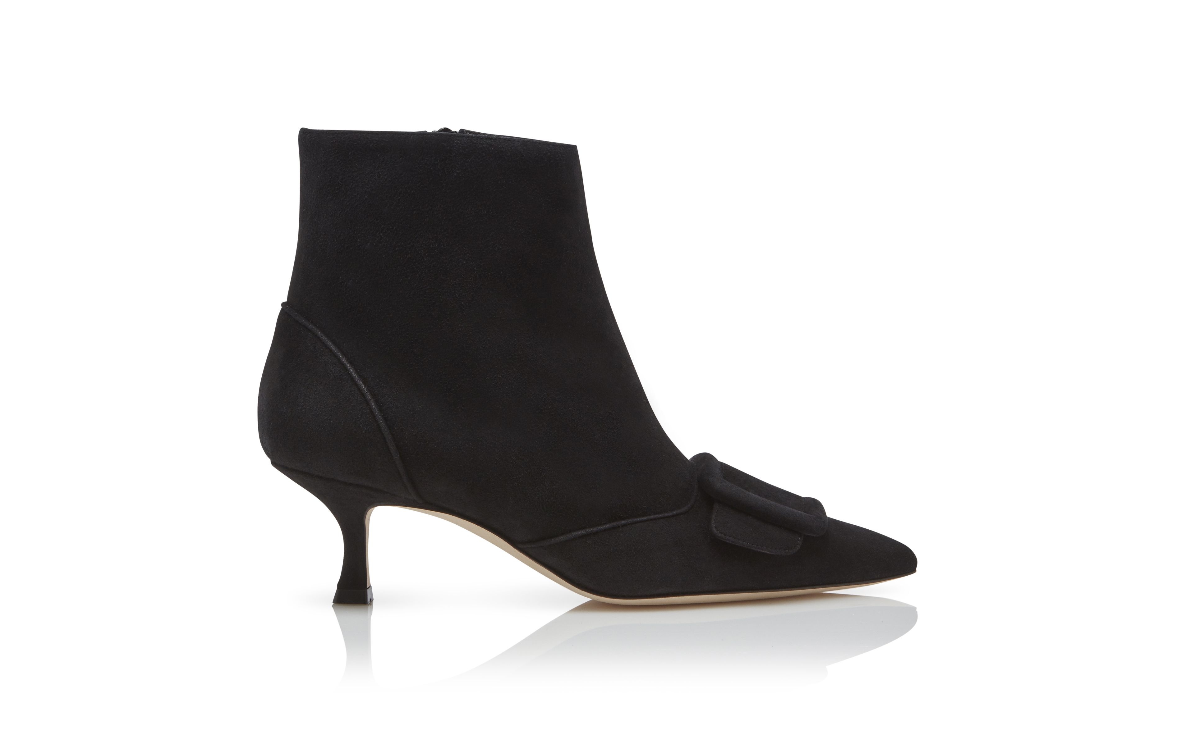 Black Suede Buckle Detail Ankle Boots - 1